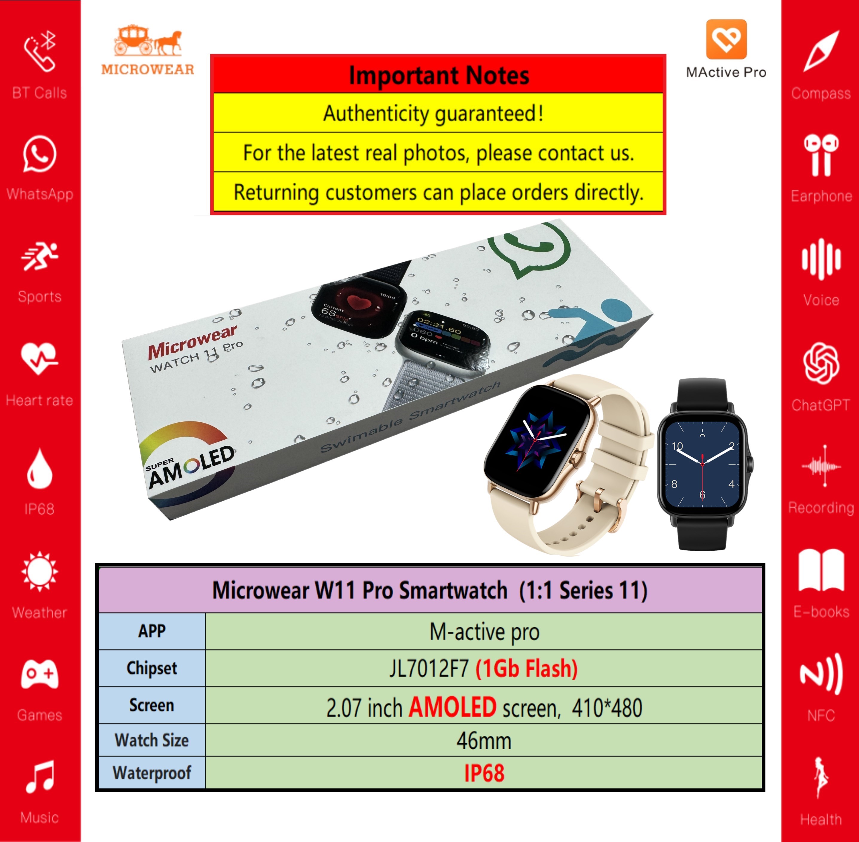 Smartwatch M Active - Swiming-proof W11P Smartwtch Reloj Intelligent W11pro