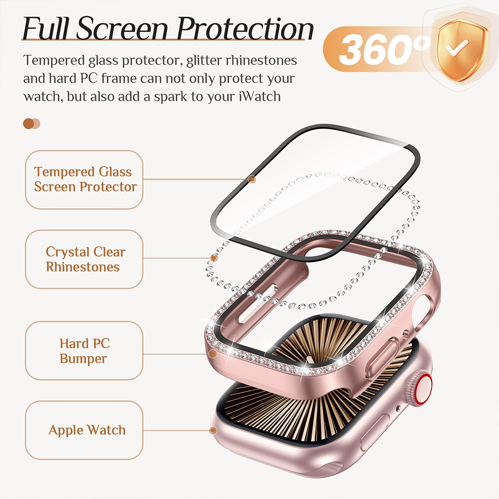 Diamond Case+Glass For Apple w - Smartwatch Band Accessories 评论和价格