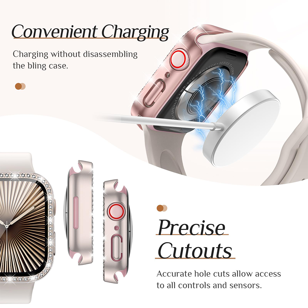 Diamond Case+Glass For Apple w - Smartwatch Band Accessories 评论和价格